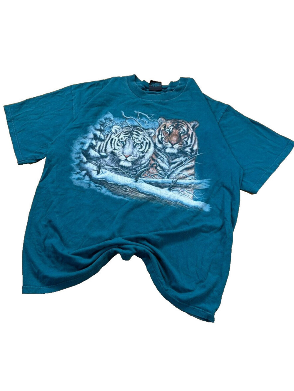 Vintage 90s Habitat Siberian Tiger Nature T-Shirt XL Teal